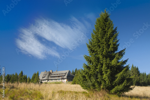 Fototapeta Naklejka Na Ścianę i Meble -  Poland, Gorce Mountains, Mountain Hut at Turbacz
