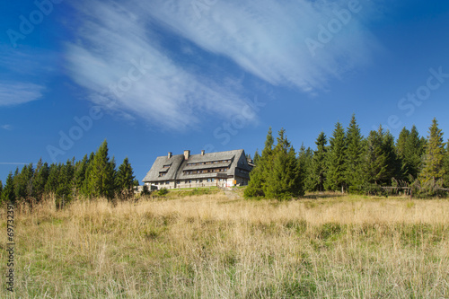 Fototapeta Naklejka Na Ścianę i Meble -  Poland, Gorce Mountains, Mountain Hut at Turbacz
