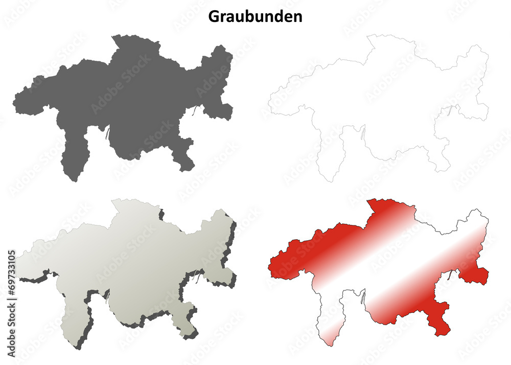 Graubunden blank detailed outline map set