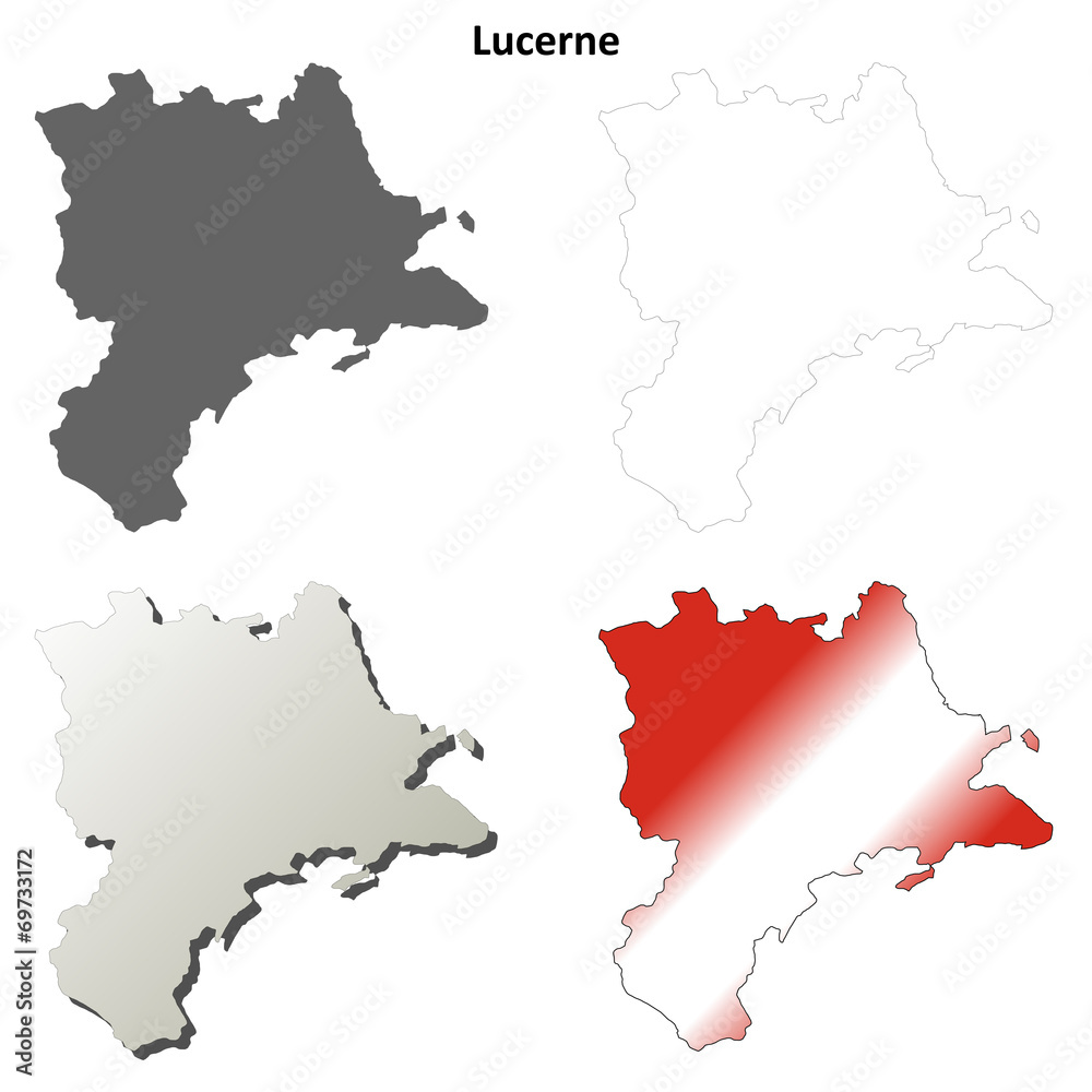 Fototapeta premium Lucerne blank detailed outline map set
