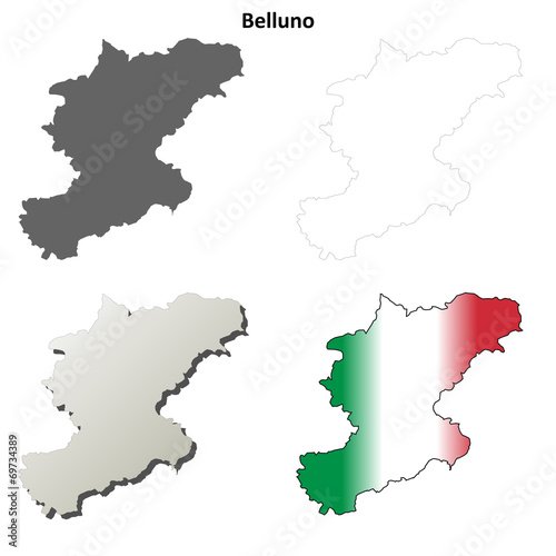 Belluno blank detailed outline map set