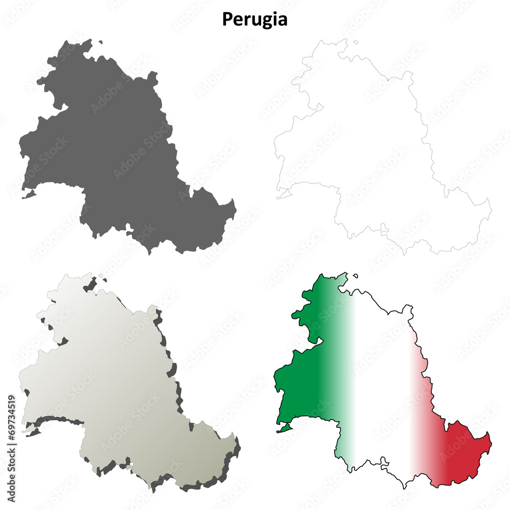 Perugia blank detailed outline map set