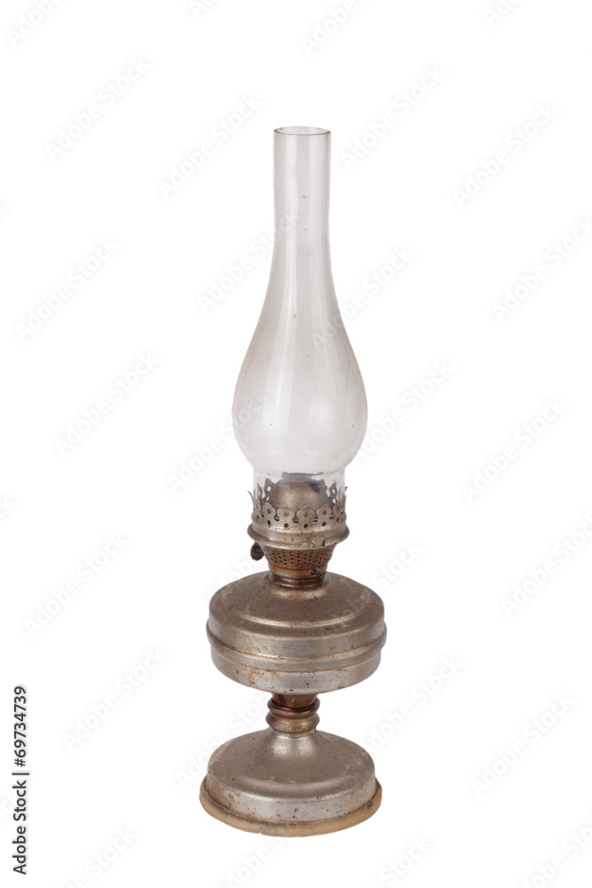 old dirty kerosene lamp isolated on white background