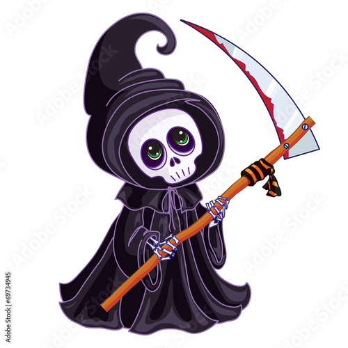 Death with a scythe in his hands on white background.