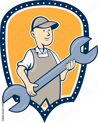 Mechanic Spanner Wrench Shield Cartoon