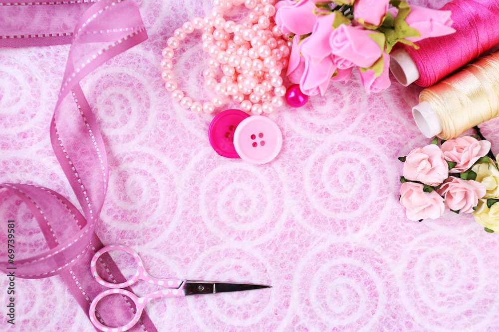 Scrapbooking craft materials on light background Scrapbooking craft materials on light background
