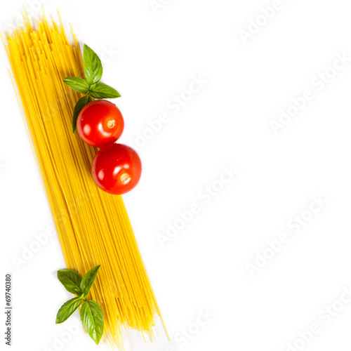 Italian Food. Pasta, Tomatoes, Basil with free text space.