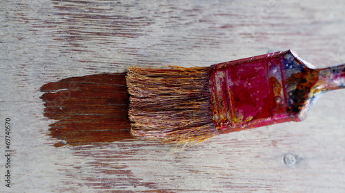 Painting coat  wooden stairs at home with lacquer