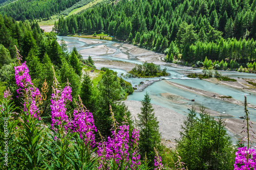 Εκτύπωση καμβά Swiss Alps-river Inn and Pontresina
