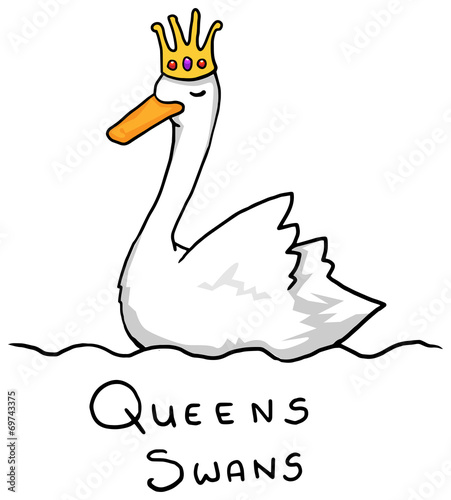 Queens swan, crowned funny swan character