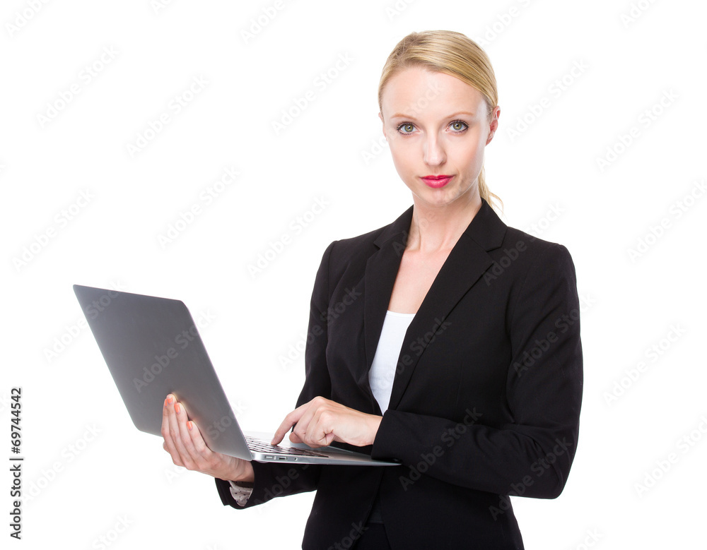 Caucasian businesswoman use of laptop Caucasian businesswoman use of laptop