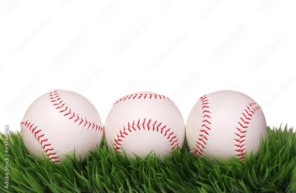 Baseball. Balls on Green Grass isolated on white Baseball. Balls on Green Grass isolated on white