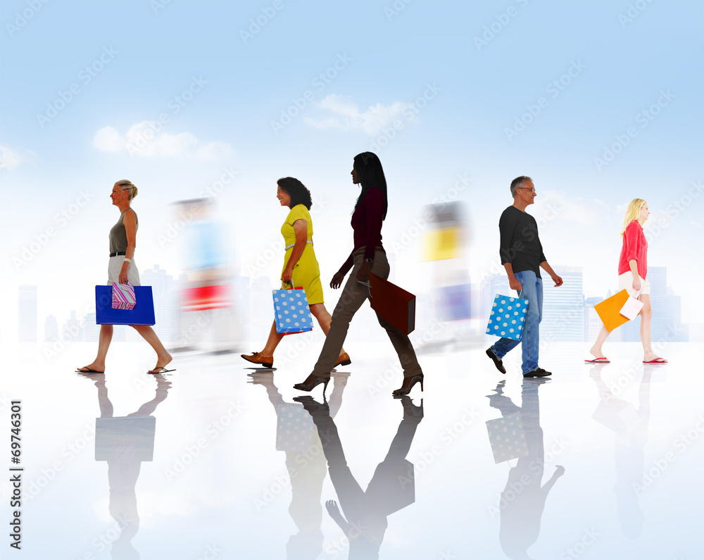 Fototapeta premium Group of People Walking with Shopping Bags