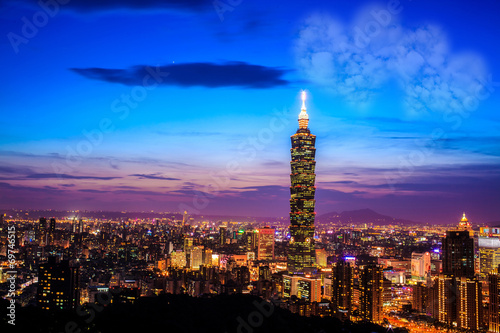 Taipei, Taiwan evening skyline.