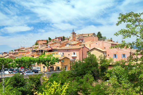 Roussillon village against cloudy sky  Provence  France