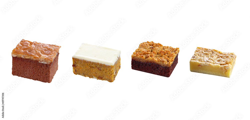 many chocolate and nut cake on white background many chocolate and nut cake on white background