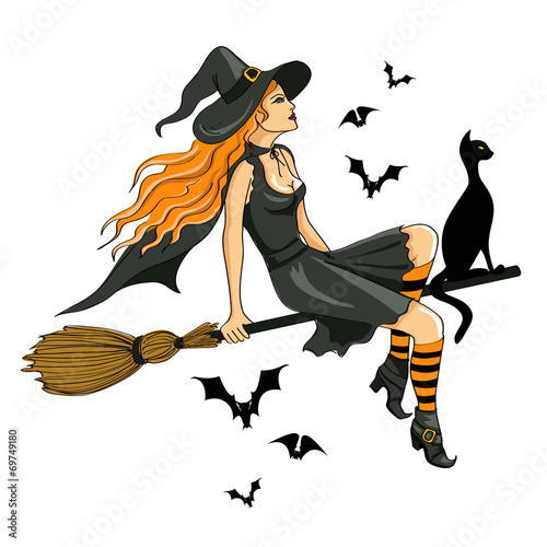Beautiful witch sitting on the broom #69749180