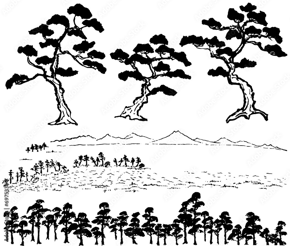 松 浮世絵 毛筆イラスト Stock Vector Adobe Stock