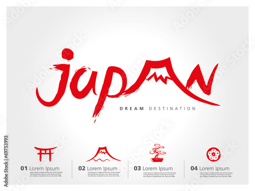 Japan travel set, Fuji Mountain, typography