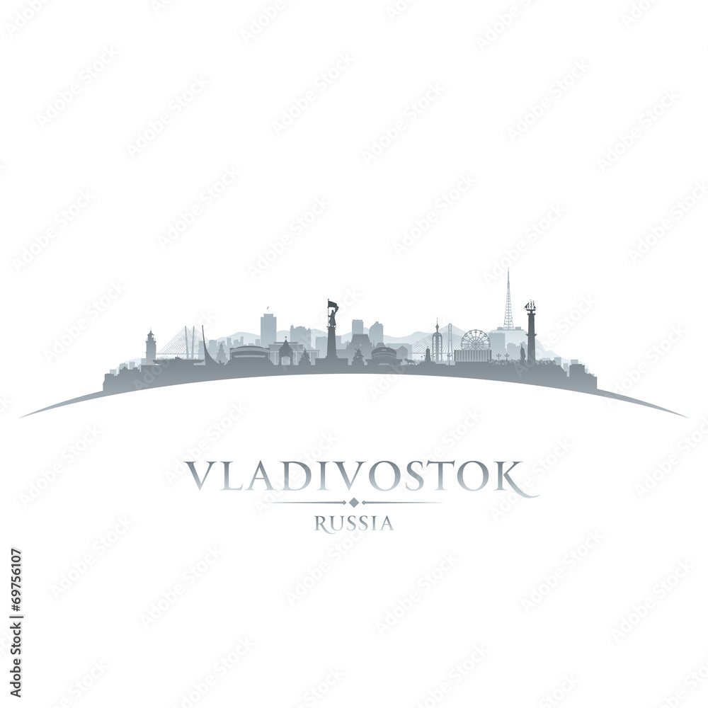 Vladivostok Russia city skyline silhouette white background