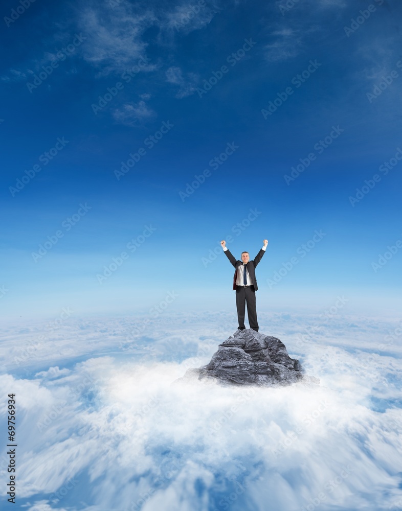 Composite image of mature businessman cheering with arms up Composite image of mature businessman cheering with arms up
