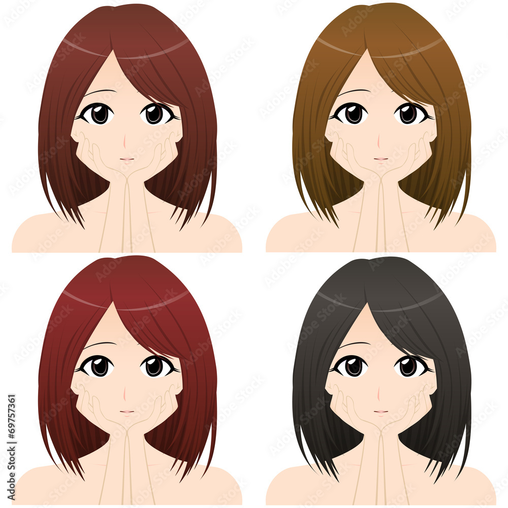 両手を頬にあてる女性 上半身 正面イラスト 髪の色違い4カット Stock イラスト Adobe Stock
