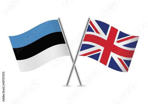 British and Estonian flags. Vector illustration.