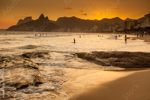 View of Ipanema Beach in the evening, Brazil