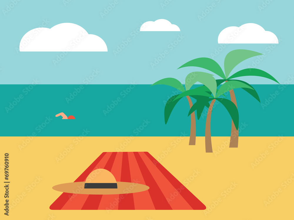 Summer background with beach and sea, vector