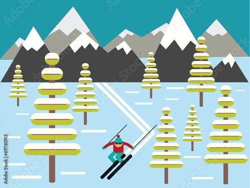 Skier slides from the mountain vector illustration