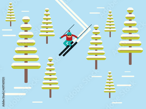 Skier slides from the mountain vector illustration