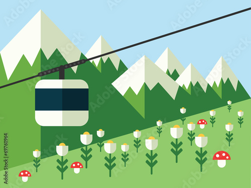 Mountain landscape with cableway, vector