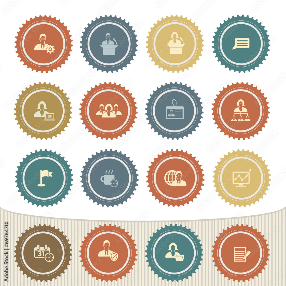 Human resource and business icon set,Retro button Human resource and business icon set,Retro button