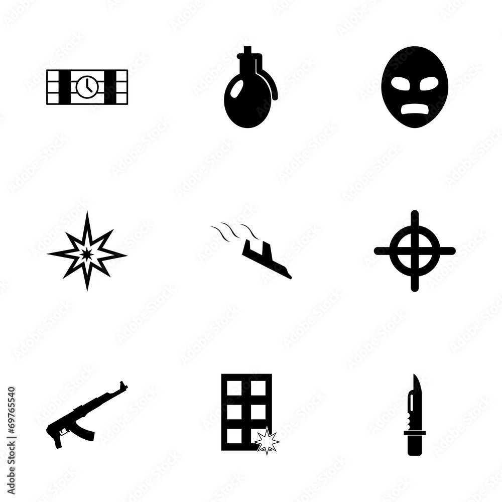 Vector black terrorism icons set Vector black terrorism icons set