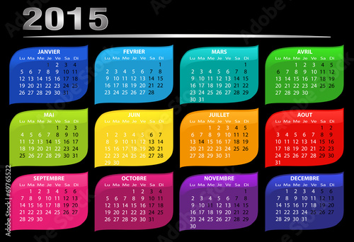 calendrier 2015 multicolore horizontal fond noir