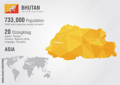 Bhutan world map with a pixel diamond texture.