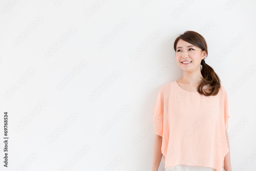 portrait of young asian woman on white background