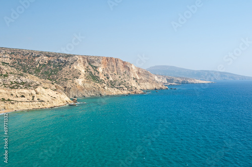 Libyan sea and clothing-optional beach near Matala. Crete.