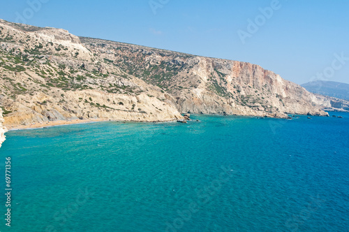Libyan sea and the red beach near Matala.Crete island.
