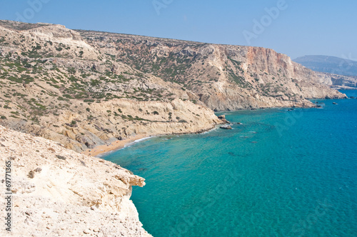 Libyan sea and the coast near Matala on the Crete island.