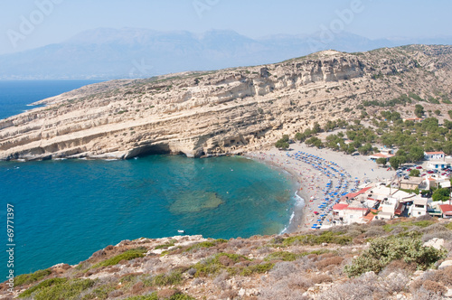Panoramic view of Matala village and beach.Crete, Greece.