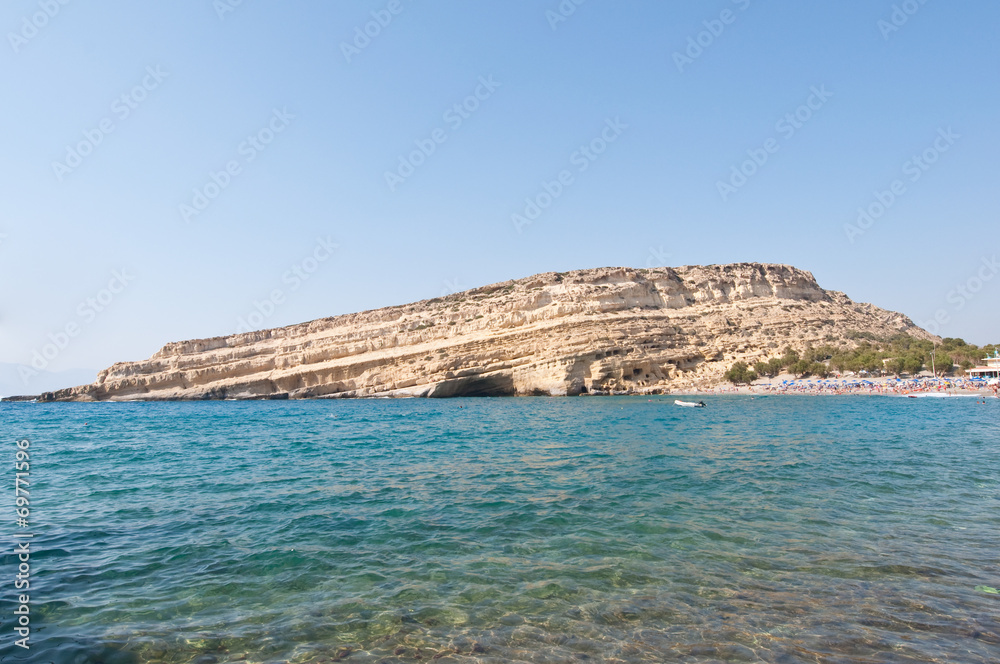 Famous Matala hippy beach on the Crete island, Greece.