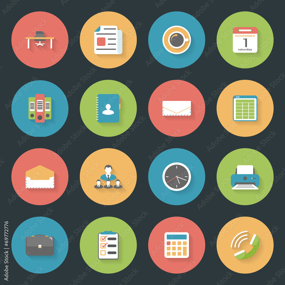 Office flat icons set Office flat icons set