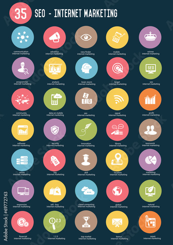 35 SEO internet marketing buttons,Color vector
