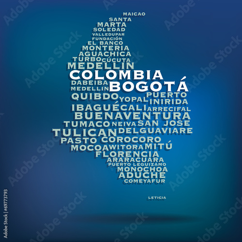 Colombia map made with name of cities