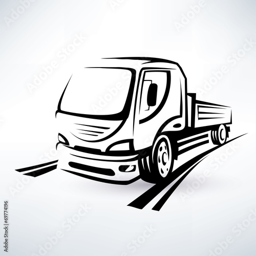 van, bulk cargo transport outlined vector sketch