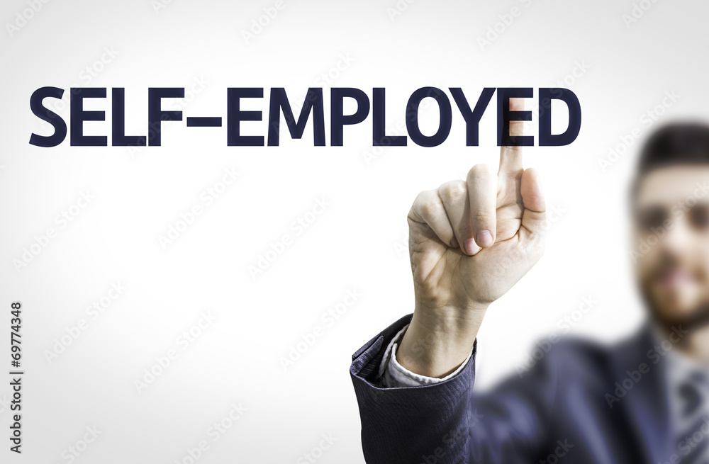 Business man pointing the text: Self-Employed