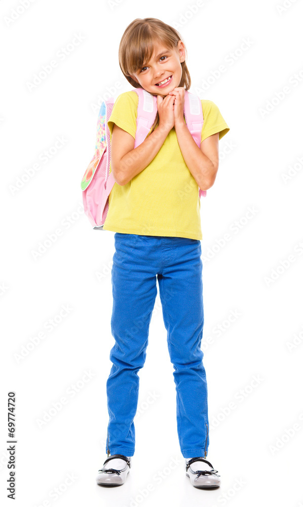Portrait of a cute little schoolgirl with backpack Portrait of a cute little schoolgirl with backpack