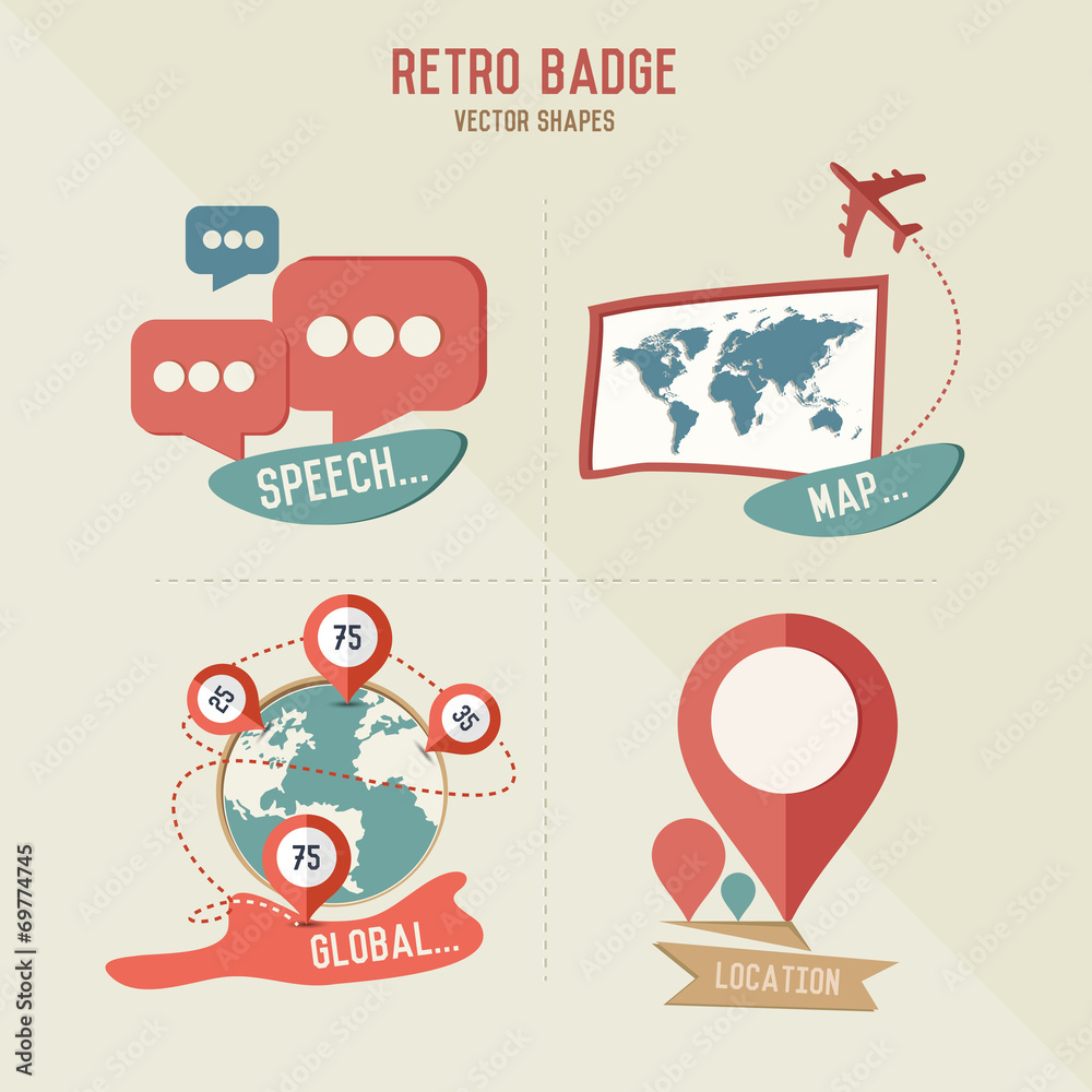 Retro map & business icons,vector