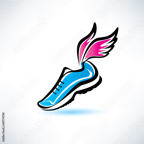 sneakers with wings, outlined sport shoes illustration